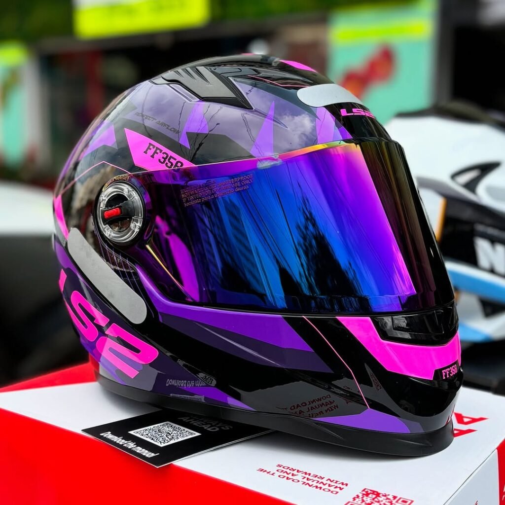 Capacete LS2 FF358 Tank Preto Roxo Rosa + Viseira de Brinde